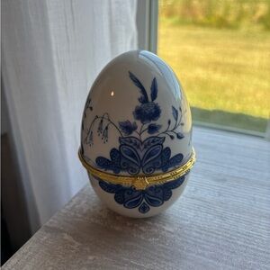 Source Unknown Blue and Gold Decorative Egg